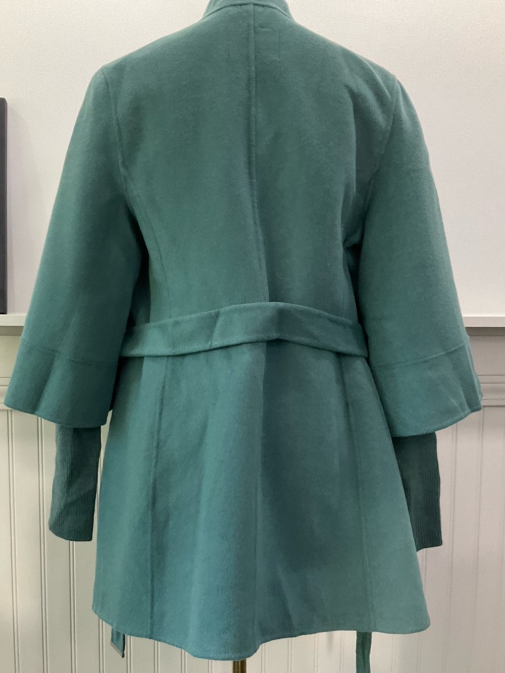 Soia & Kyo Belted Coat Small Teal Wool Blend Lightweight Wrap Jacket NWT - Picture 3 of 5